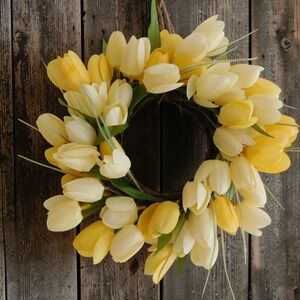 Artificial Yellow Tulip mini Wreath 12 Inch Diameter Farmhouse Decor Candle Ring